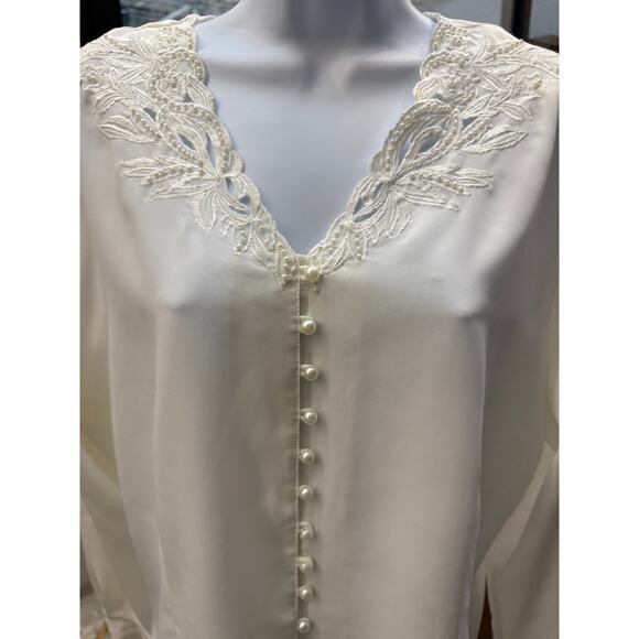 VTG Kathy Che Blouse SZ 16/18 Ivory Pearl Beads Embroidery Long Sleeve lace - Picture 5 of 5